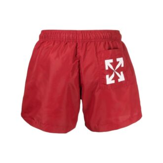 Pantalones Cortos Off-White para hombre de la colección primavera-verano 2022 con estampado del logotipo en color liso, rojo