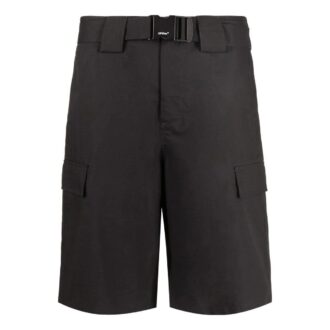 Pantalones Cortos rectos cargo con gran bolsillo y hebilla, de color liso, para hombre, Off-White, temporada primavera-verano 2022, corte holgado, color negro