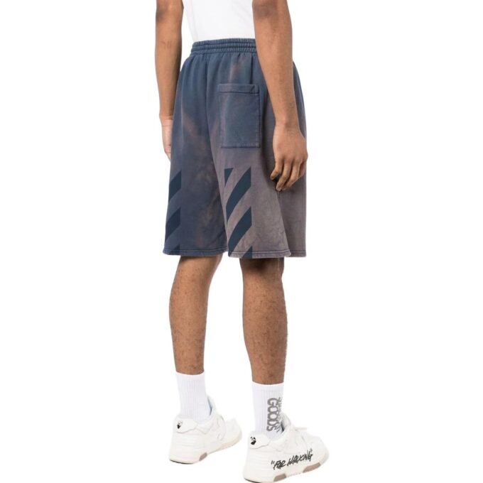 Pantalones Cortos rectos con cordón de ajuste y efecto decolorado Off-White para hombre, colección primavera-verano 2022, versión estándar, azul