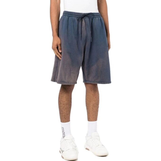 Pantalones Cortos rectos con cordón de ajuste y efecto decolorado Off-White para hombre, colección primavera-verano 2022, versión estándar, azul
