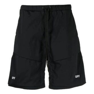 Pantalones Cortos rectos con cordón Off-White para hombre, colección primavera-verano 2022, color liso, negro