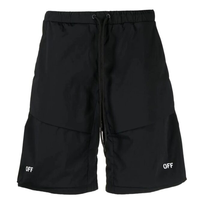 Pantalones Cortos rectos con cordón Off-White para hombre, colección primavera-verano 2022, color liso, negro