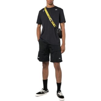 Pantalones Cortos rectos con cordón Off-White para hombre, colección primavera-verano 2022, color liso, negro