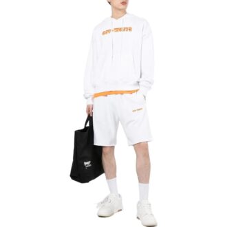 Pantalones Cortos rectos de hombre Off-White de color liso con estampado de logotipo y cintura elástica, color blanco