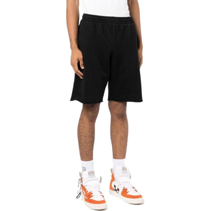 Pantalones Cortos rectos de hombre Off-White, de color liso, con estampado en la espalda y cintura elástica, negros