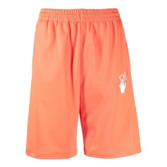 Pantalones Cortos rectos de hombre Off-White Temporada Primavera-Verano 2022 con estampado del logotipo de la marca y cintura elástica, versión estándar, color naranja