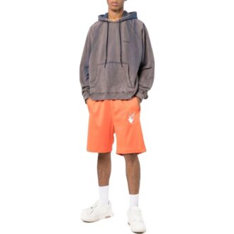 Pantalones Cortos rectos de hombre Off-White Temporada Primavera-Verano 2022 con estampado del logotipo de la marca y cintura elástica, versión estándar, color naranja