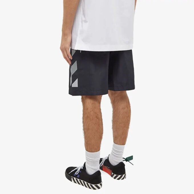 Pantalones Cortos rectos de sarga estampada con cintura elástica Off-White para hombre, colección SS22, versión estándar, color negro