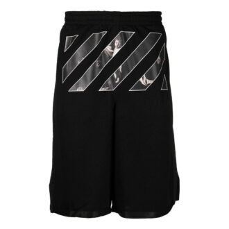 Pantalones cortos rectos de sarga estampados Off-White para hombre, negro
