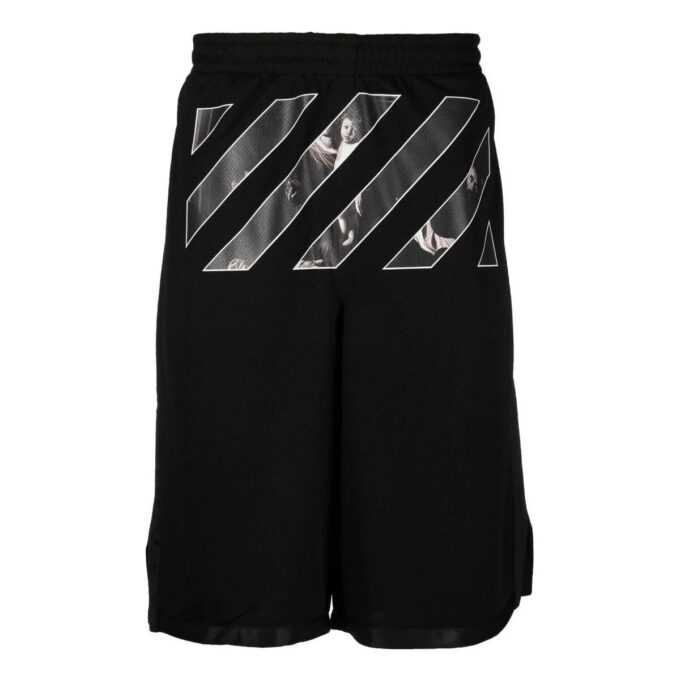 Pantalones cortos rectos de sarga estampados Off-White para hombre, negro