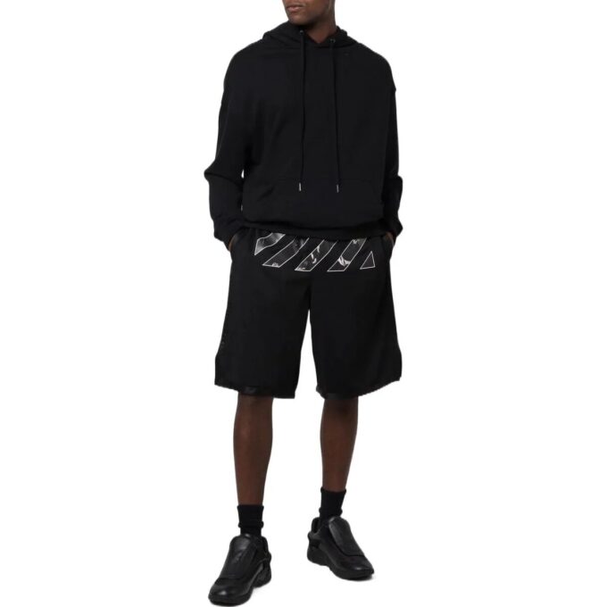 Pantalones cortos rectos de sarga estampados Off-White para hombre, negro