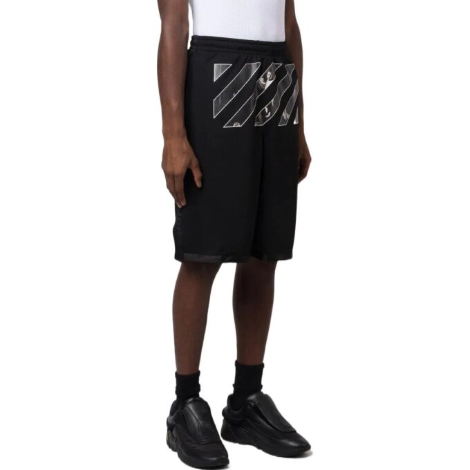 Pantalones cortos rectos de sarga estampados Off-White para hombre, negro