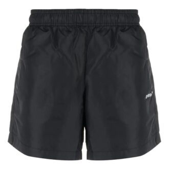 Pantalones Cortos rectos negros con cintura elástica y estampado de logotipo Off-White para hombre, colección primavera-verano 2022