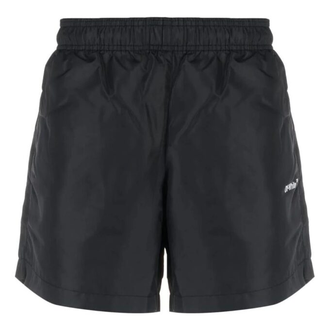 Pantalones Cortos rectos negros con cintura elástica y estampado de logotipo Off-White para hombre, colección primavera-verano 2022
