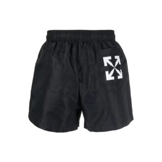 Pantalones Cortos rectos negros con cintura elástica y estampado de logotipo Off-White para hombre, colección primavera-verano 2022