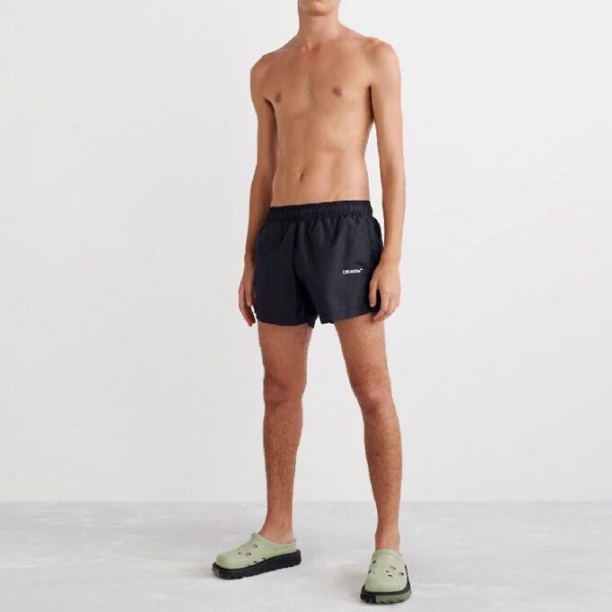 Pantalones Cortos rectos negros con cintura elástica y estampado de logotipo Off-White para hombre, colección primavera-verano 2022