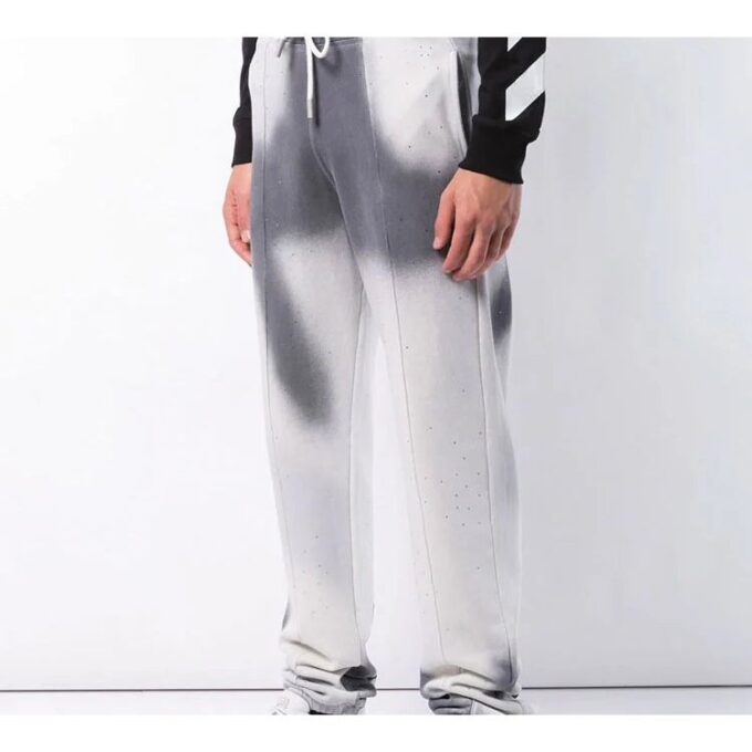 Pantalones de chándal de algodón teñidos a mano para hombre, grises y blancos