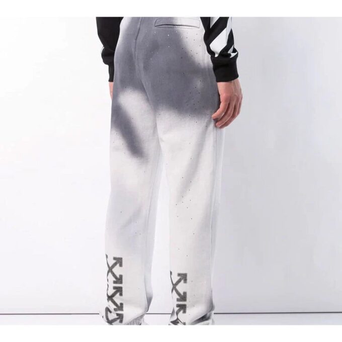 Pantalones de chándal de algodón teñidos a mano para hombre, grises y blancos
