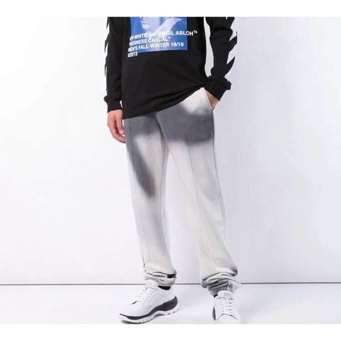 Pantalones de chándal de algodón teñidos a mano para hombre, grises y blancos