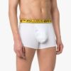 Pantalones de tela con logo industrial de la colección primavera-verano 2021, versión de corte ajustado, color blanco