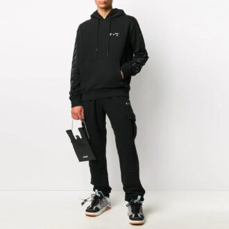 Pantalones deportivos cargo de hombre Off-White con cintura elástica y logotipo, corte ajustado, color negro