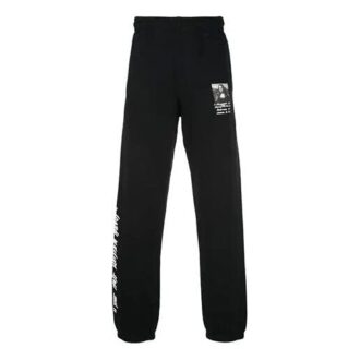 Pantalones deportivos con estampado de letras y diseño de la Mona Lisa, negro