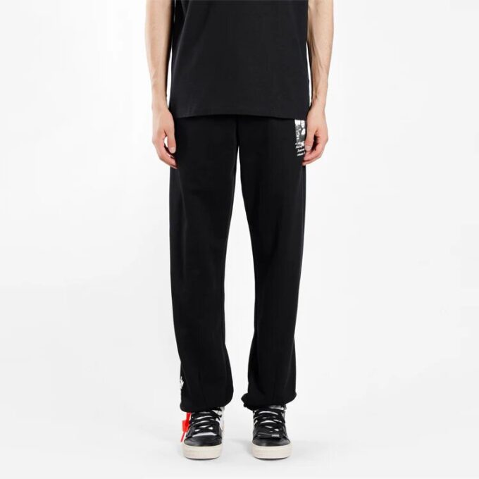 Pantalones deportivos con estampado de letras y diseño de la Mona Lisa, negro