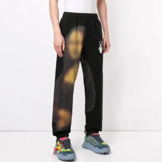 Pantalones deportivos con logotipo de Mona Lisa para hombre, negros