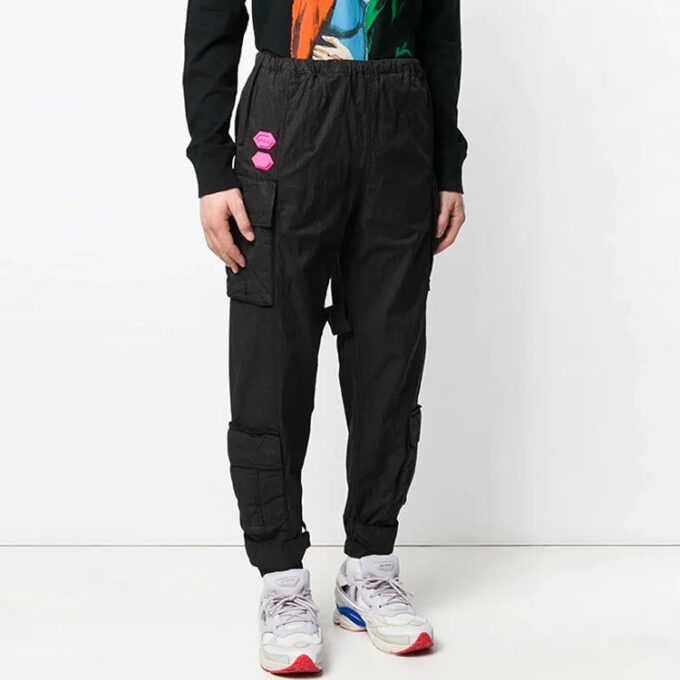 Pantalones deportivos de hombre Off-White de color liso con bolsillos cargo/pantalones/joggers de corte holgado en negro