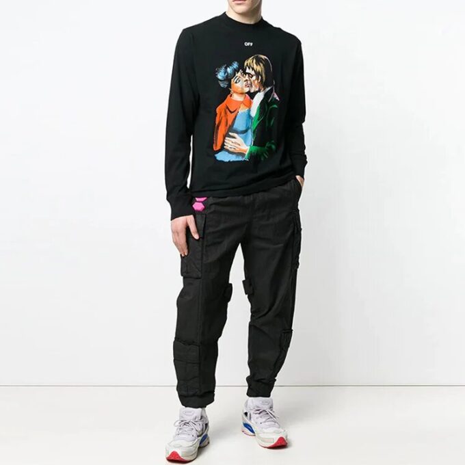 Pantalones deportivos de hombre Off-White de color liso con bolsillos cargo/pantalones/joggers de corte holgado en negro