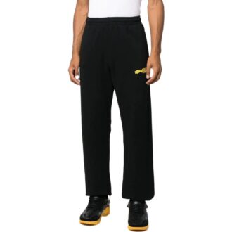 Pantalones deportivos informales Off-White para hombre con estampado de rayas y logotipo, versión joggers, color negro