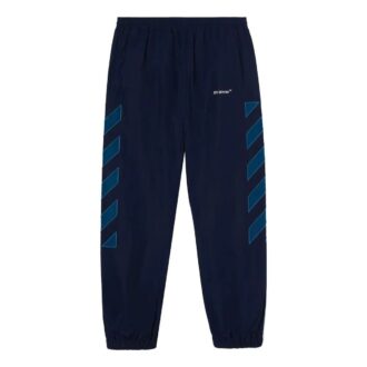 Pantalones deportivos informales para hombre Off-White de la colección SS22 con estampado de rayas y logotipo, azul marino