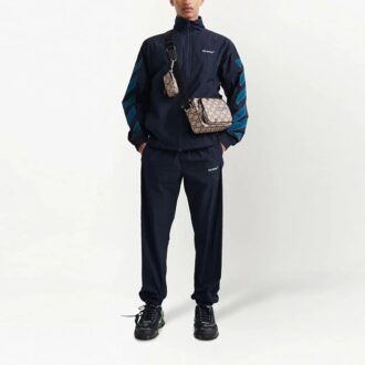 Pantalones deportivos informales para hombre Off-White de la colección SS22 con estampado de rayas y logotipo, azul marino