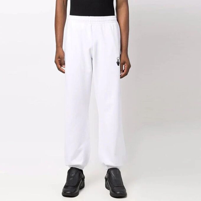 Pantalones deportivos/pantalones/joggers de hombre Off-White FW21 con estampado de Arrows, color liso, corte holgado, blancos