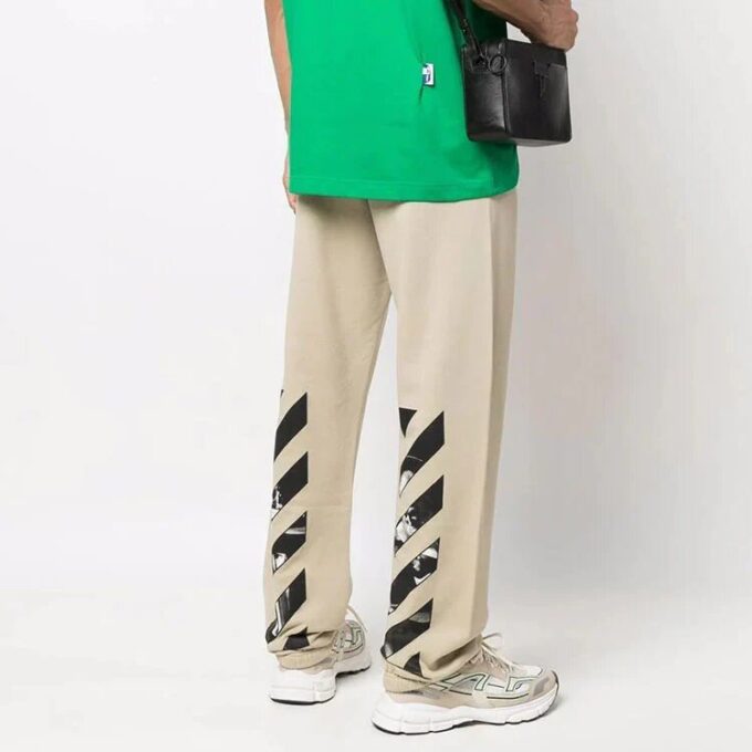 Pantalones deportivos/pantalones/joggers de hombre Off-White FW22 de sarga con estampado, corte holgado, color beige