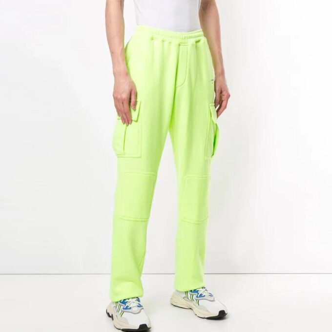 Pantalones deportivos/pantalones/joggers Off-White para hombre con bolsillos cargo y cintura elástica, verde fluorescente