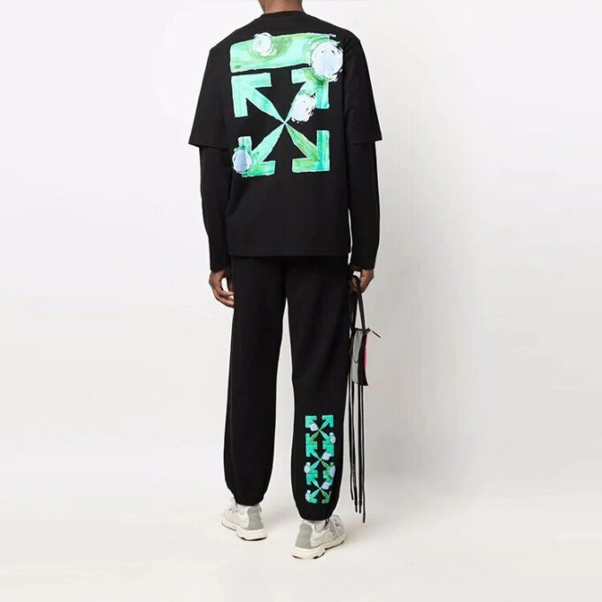 Pantalones deportivos/pantalones/joggers Off-White para hombre FW21 con estampado de flechas, color negro