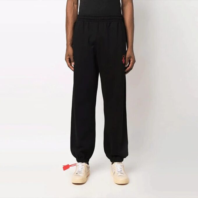 Pantalones deportivos/pantalones/joggers Off-White para hombre Hands Off con flecha roja, corte holgado, color negro