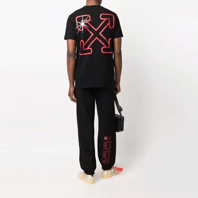 Pantalones deportivos/pantalones/joggers Off-White para hombre Hands Off con flecha roja, corte holgado, color negro