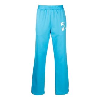 Pantalones deportivos rectos de hombre Off-White Temporada Primavera-Verano 2022, color liso, estampado con logotipo, corte ajustado, azul Pantalones deportivos rectos de hombre Off-White Temporada Primavera-Verano 2022, color liso, estampado con logotipo, corte ajustado, azul