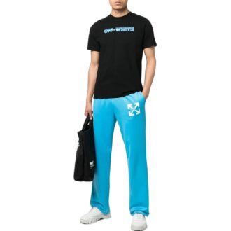 Pantalones deportivos rectos de hombre Off-White Temporada Primavera-Verano 2022, color liso, estampado con logotipo, corte ajustado, azul Pantalones deportivos rectos de hombre Off-White Temporada Primavera-Verano 2022, color liso, estampado con logotipo, corte ajustado, azul