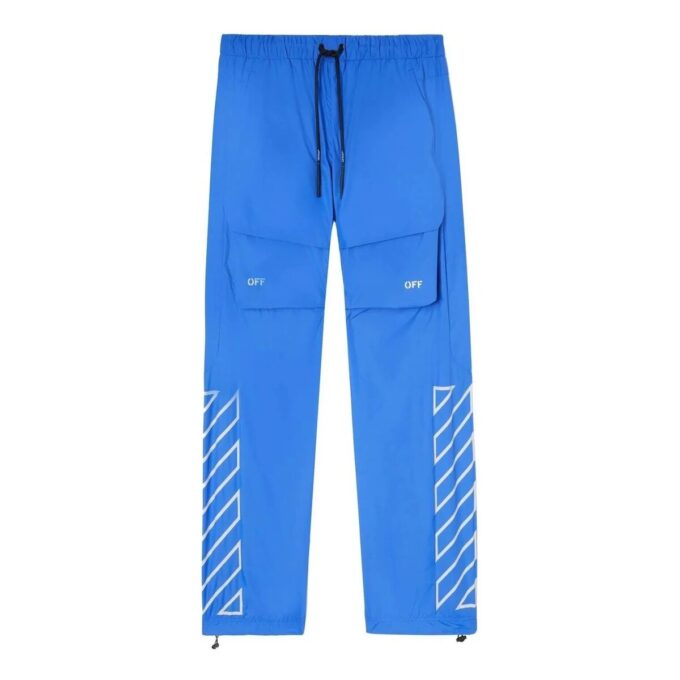 Pantalones informales con cordones y estampado Off-White para hombre, temporada primavera-verano 2022, azul