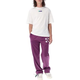 Pantalones informales de corte recto con estampado de logotipo en color liso para hombre de Off-White, temporada primavera-verano 2022, corte holgado, color morado