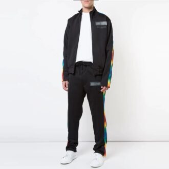 Pantalones informales de hombre Off-White con cordón en la cintura y rayas laterales, corte holgado, color negro