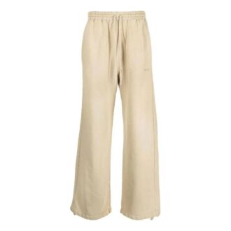 Pantalones informales de hombre Off-White FW22 con estampado de rayas y cordón, de corte recto, color beige