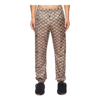 Pantalones informales Off-White para hombre con estampado completo del logotipo y cintura elástica, color beige otoñal
