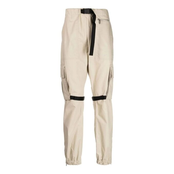 Pantalones informales Off-White para hombre FW22 de color liso con bolsillos grandes y cordones, versión beige