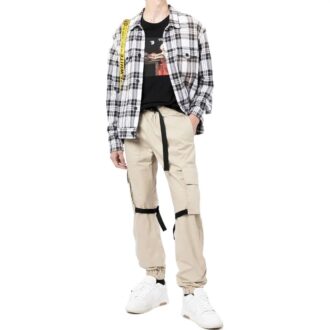 Pantalones informales Off-White para hombre FW22 de color liso con bolsillos grandes y cordones, versión beige