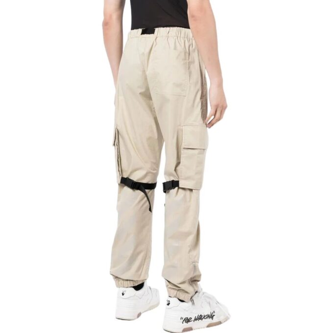 Pantalones informales Off-White para hombre FW22 de color liso con bolsillos grandes y cordones, versión beige