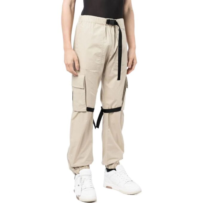 Pantalones informales Off-White para hombre FW22 de color liso con bolsillos grandes y cordones, versión beige